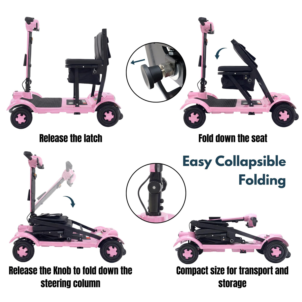 iCAN X-17 Collapsible Folding Mobility Scooter 2026 Model, 10ah Removable Lithium Battery, 10 Miles Range, 17kg Lightweight, Dual Storage Bag, Compact Travel Scooter for Senior, UK Class 2 (Pink).