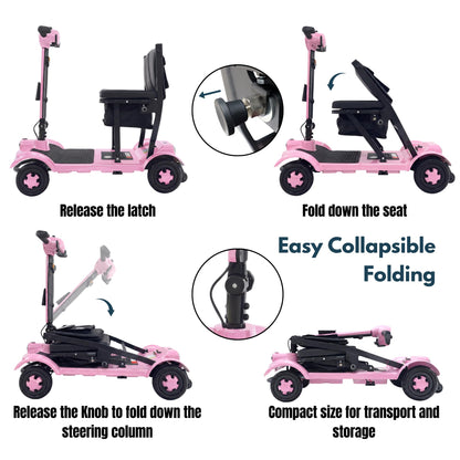 iCAN X-17 Collapsible Folding Mobility Scooter 2026 Model, 10ah Removable Lithium Battery, 10 Miles Range, 17kg Lightweight, Dual Storage Bag, Compact Travel Scooter for Senior, UK Class 2 (Pink).