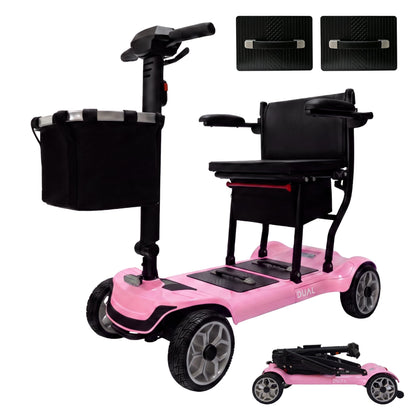 iCAN X-03 Collapsible Folding Mobility Scooter, Dual 6.6ah Removable Lithium Battery, 15 Miles Range, 18.5kg Lightweight, Triple Storage Design, Compact Travel Scooter, 125kg Max Load (Pink)
