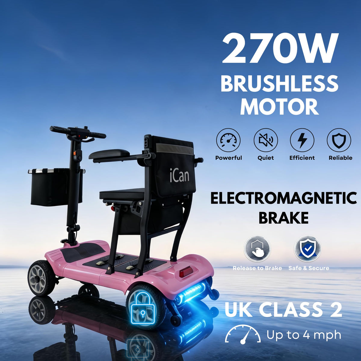 iCAN X-03 Collapsible Folding Mobility Scooter, Dual 6.6ah Removable Lithium Battery, 15 Miles Range, 18.5kg Lightweight, Triple Storage Design, Compact Travel Scooter, 125kg Max Load (Pink)