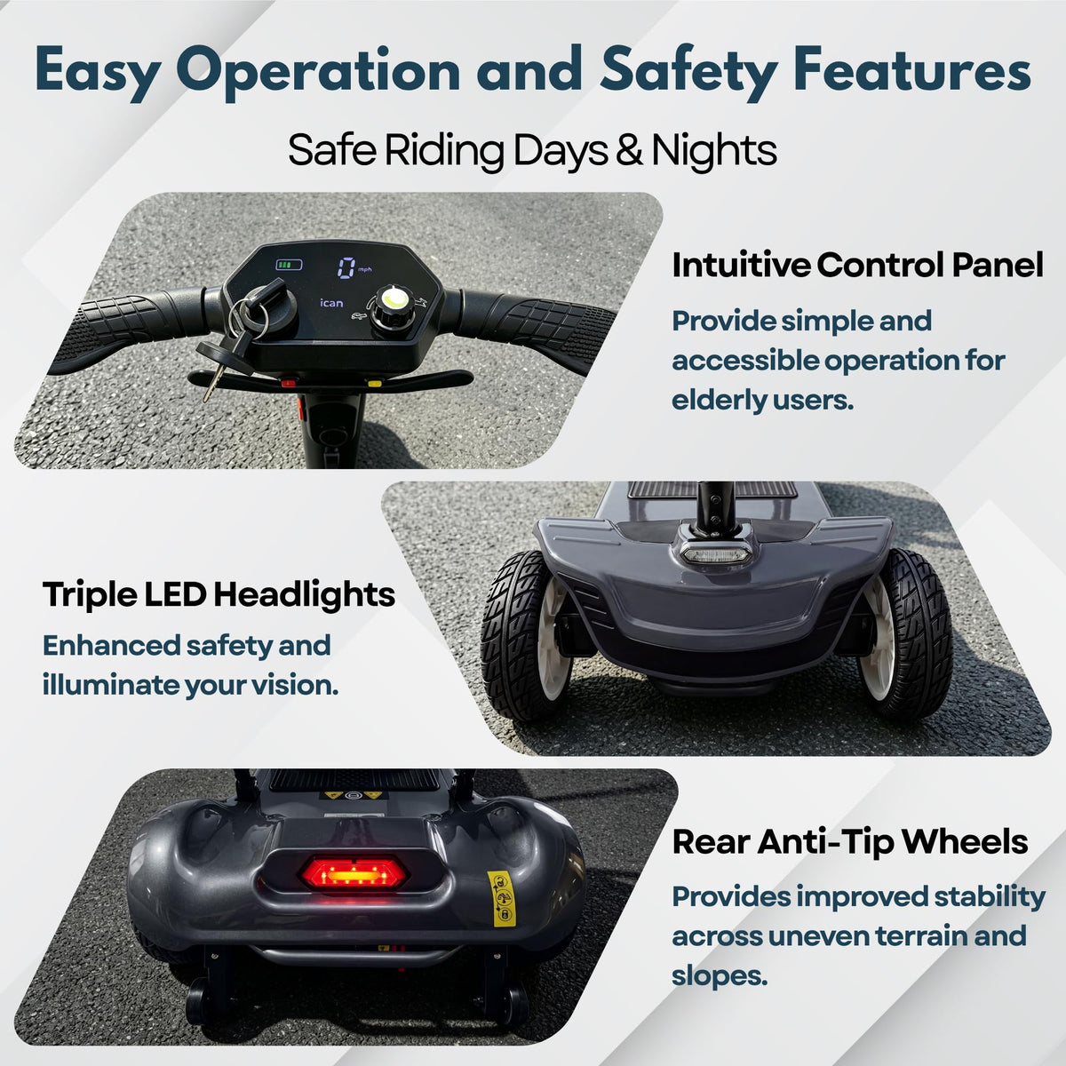 iCAN X-03 Collapsible Folding Mobility Scooter, Dual 6.6ah Removable Lithium Battery, 15 Miles Range, 18.5kg Lightweight, Triple Storage Design, Compact Travel Scooter, 125kg Max Load (Grey)