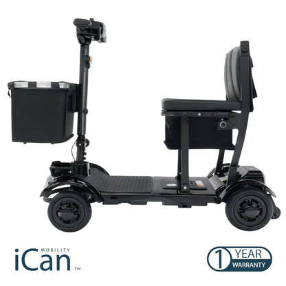 iCAN X-17 Collapsible Folding Mobility Scooter 2026 Model, 10ah Removable Lithium Battery, 10 Miles Range, 17kg Lightweight, Dual Storage Bag, Compact Travel Scooter for Senior, UK Class 2 (Black)