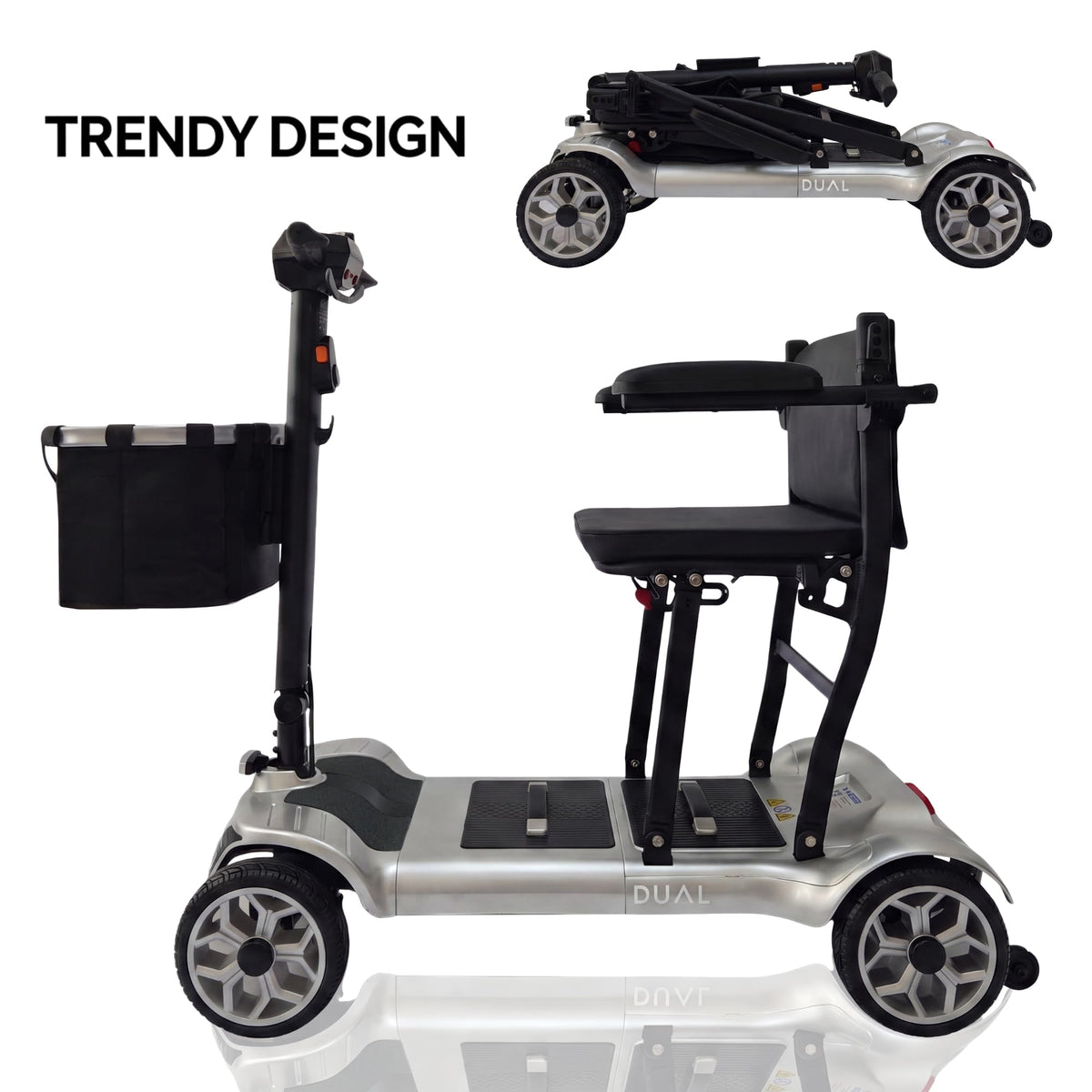 iCAN X-03 Collapsible Folding Mobility Scooter, Dual 6.6ah Removable Lithium Battery, 15 Miles Range, 18.5kg Lightweight, Triple Storage Design, Compact Travel Scooter, 125kg Max Load (Silver)