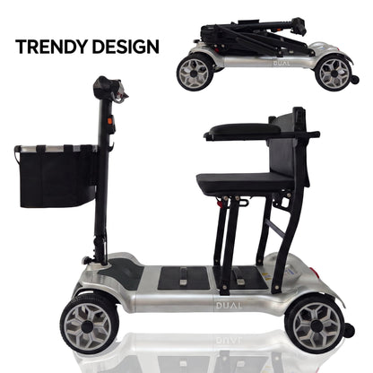 iCAN X-03 Collapsible Folding Mobility Scooter, Dual 6.6ah Removable Lithium Battery, 15 Miles Range, 18.5kg Lightweight, Triple Storage Design, Compact Travel Scooter, 125kg Max Load (Silver)