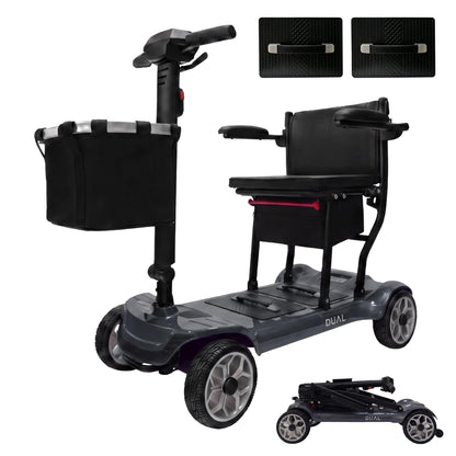 iCAN X-03 Collapsible Folding Mobility Scooter, Dual 6.6ah Removable Lithium Battery, 15 Miles Range, 18.5kg Lightweight, Triple Storage Design, Compact Travel Scooter, 125kg Max Load (Grey)