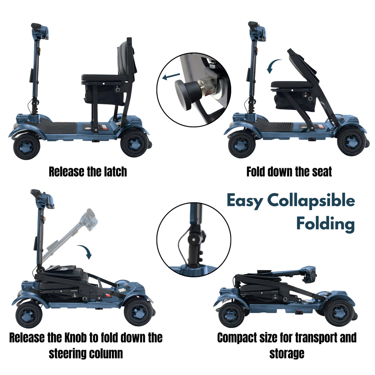 iCAN X-17 Collapsible Folding Mobility Scooter 2026 Model, 10ah Removable Lithium Battery, 10 Miles Range, 17kg Lightweight, Dual Storage Bag, Compact Travel Scooter for Senior, UK Class 2 (Blue)