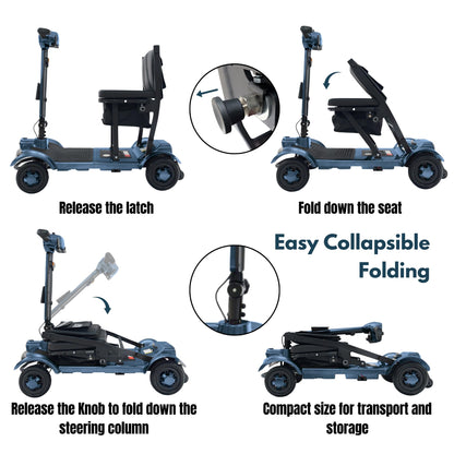 iCAN X-17 Collapsible Folding Mobility Scooter 2026 Model, 10ah Removable Lithium Battery, 10 Miles Range, 17kg Lightweight, Dual Storage Bag, Compact Travel Scooter for Senior, UK Class 2 (Blue)