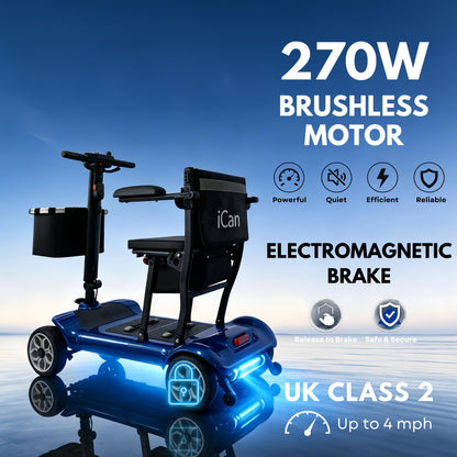 iCAN X-03 Collapsible Folding Mobility Scooter, Dual 6.6ah Removable Lithium Battery, 15 Miles Range, 18.5kg Lightweight, Triple Storage Design, Compact Travel Scooter, 125kg Max Load (Blue)