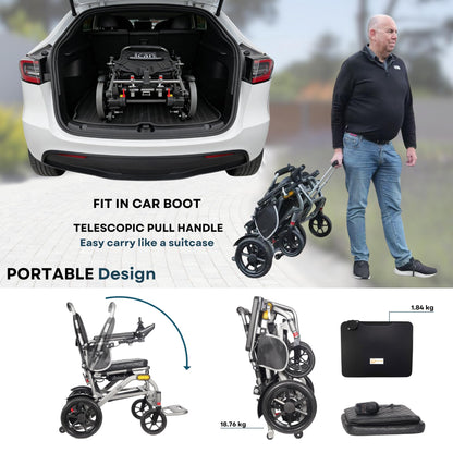 iCAN iFold Lightwight Electric Wheelchair Y-12, Folding, 20kg lightweight, Removable 10Ah Lithium Battery, 11 miles Range, 120kg capacity, Aluminium Powerchair Portable for Travel & Airplane Approved.