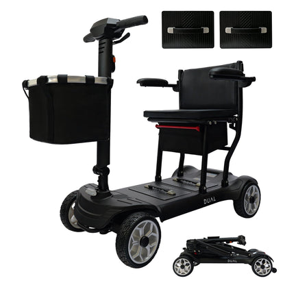 iCAN X-03 Collapsible Folding Mobility Scooter, Dual 6.6ah Removable Lithium Battery, 15 Miles Range, 18.5kg Lightweight, Triple Storage Design, Compact Travel Scooter, 125kg Max Load(Black)