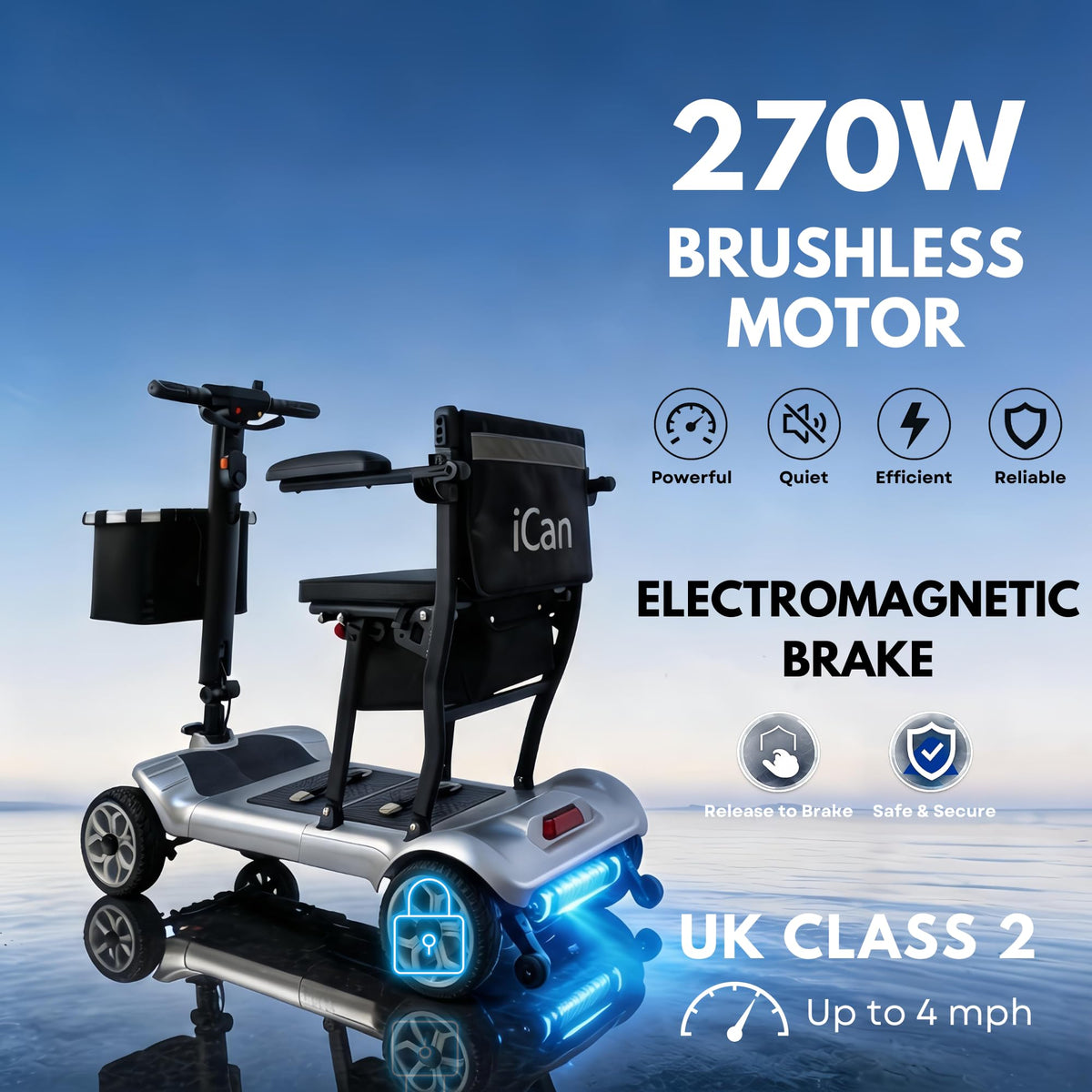 iCAN X-03 Collapsible Folding Mobility Scooter, Dual 6.6ah Removable Lithium Battery, 15 Miles Range, 18.5kg Lightweight, Triple Storage Design, Compact Travel Scooter, 125kg Max Load (Silver)