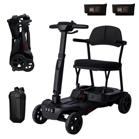 iCAN X-15 Folding Mobility Scooter 2026 Model, Dual Removable Lithium Battery, 15 Miles Range, 18kg Lightweight, Canvas Bag, LCD Display, Compact Travel Scooter for Senior, UK Class 2 (Black)
