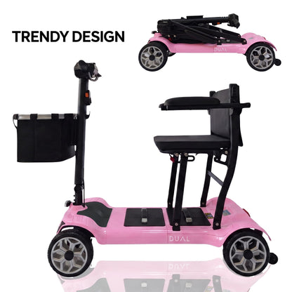 iCAN X-03 Collapsible Folding Mobility Scooter, Dual 6.6ah Removable Lithium Battery, 15 Miles Range, 18.5kg Lightweight, Triple Storage Design, Compact Travel Scooter, 125kg Max Load (Pink)