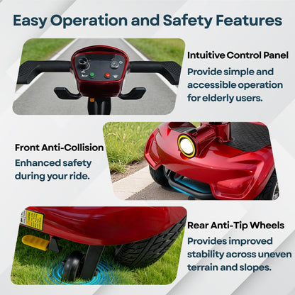 iCAN X-17 Collapsible Folding Mobility Scooter 2026 Model, 10ah Removable Lithium Battery, 10 Miles Range, 17kg Lightweight, Dual Storage Bag, Compact Travel Scooter for Senior, UK Class 2 (Red)