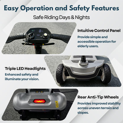 iCAN X-03 Collapsible Folding Mobility Scooter, Dual 6.6ah Removable Lithium Battery, 15 Miles Range, 18.5kg Lightweight, Triple Storage Design, Compact Travel Scooter, 125kg Max Load (Silver)