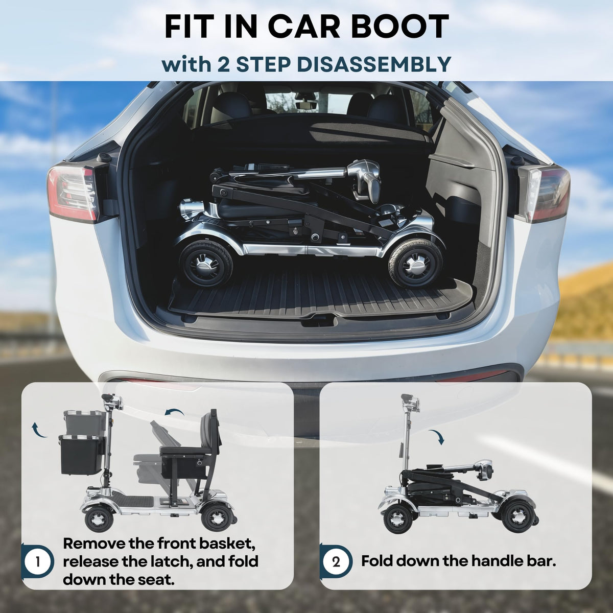iCAN X-17 Collapsible Folding Mobility Scooter 2026 Model, 10ah Removable Lithium Battery, 10 Miles Range, 17kg Lightweight, Dual Storage Bag, Compact Travel Scooter for Senior, UK Class 2 (Silver)