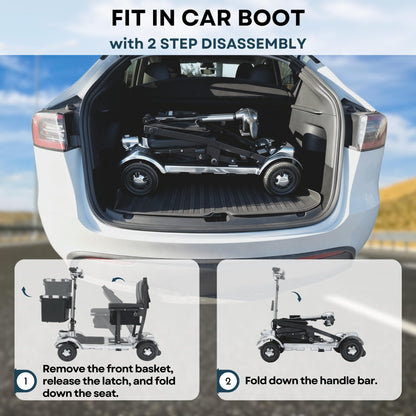 iCAN X-17 Collapsible Folding Mobility Scooter 2026 Model, 10ah Removable Lithium Battery, 10 Miles Range, 17kg Lightweight, Dual Storage Bag, Compact Travel Scooter for Senior, UK Class 2 (Silver)